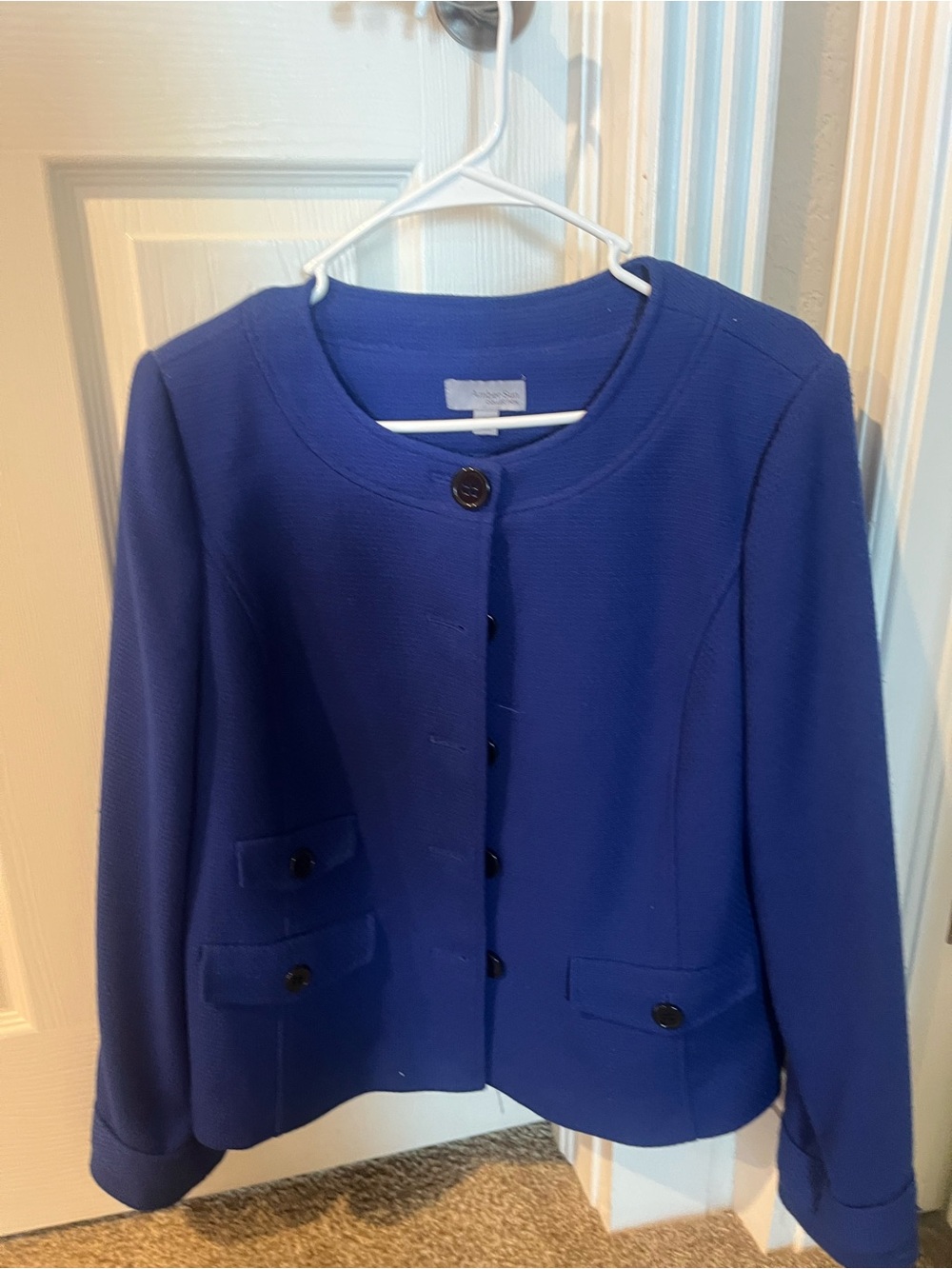 Round-Neck Royal Blue Button-Front Blazer